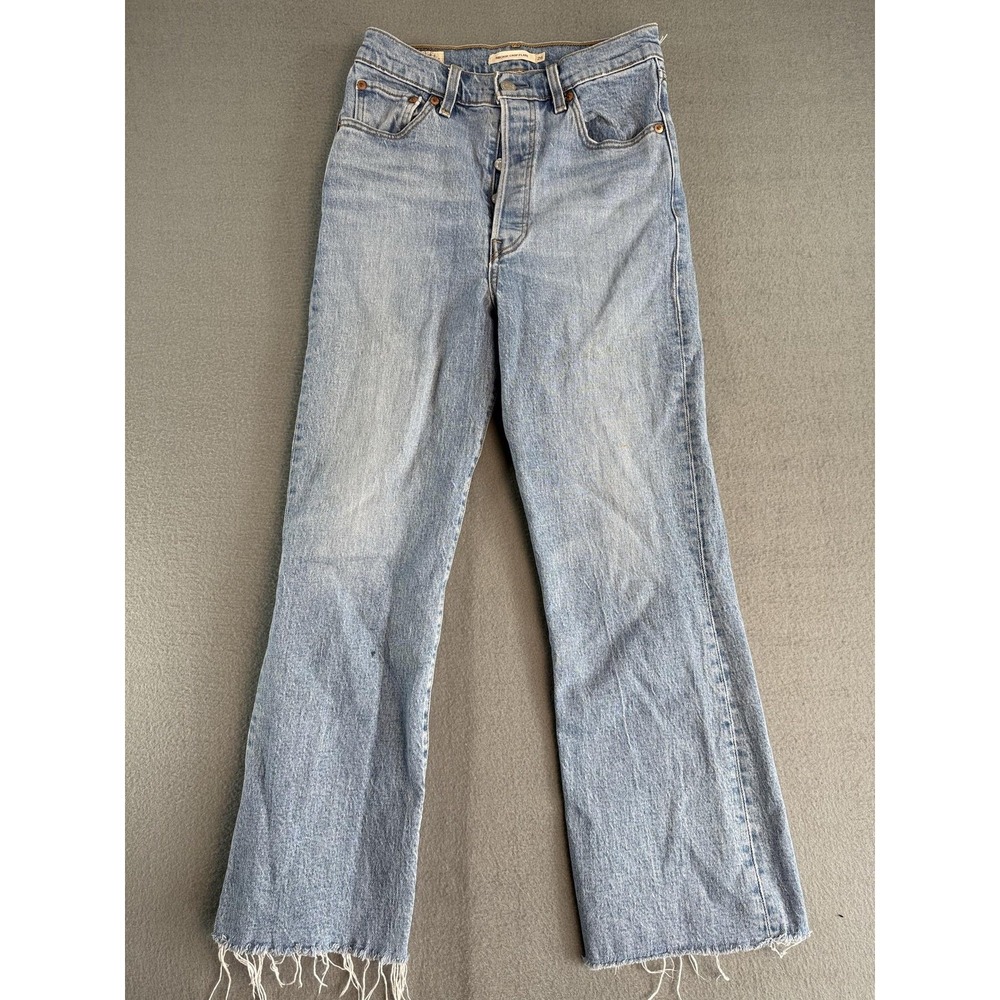 Levi's Ribcage Crop Flare Jeans Womens 26 Light Wash Blue High Rise Raw Hem